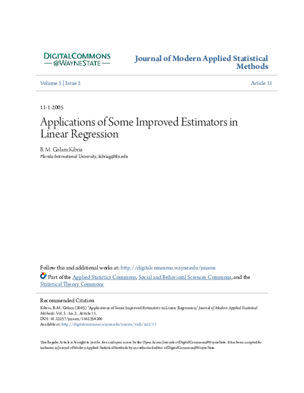 (PDF) Applications of Some Improved Estimators in Linear Regression