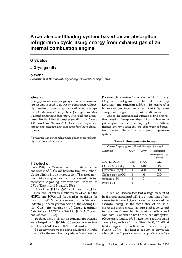 (PDF) A car airconditioning system based on an absorption refrigeration cycle using energy from