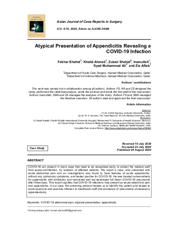 (PDF) Atypical Presentation of Appendicitis Revealing a COVID-19 Infection