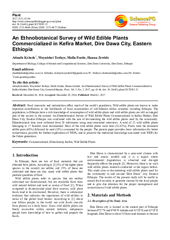 (PDF) An Ethnobotanical Survey of Wild Edible Plants Commercialized in ...