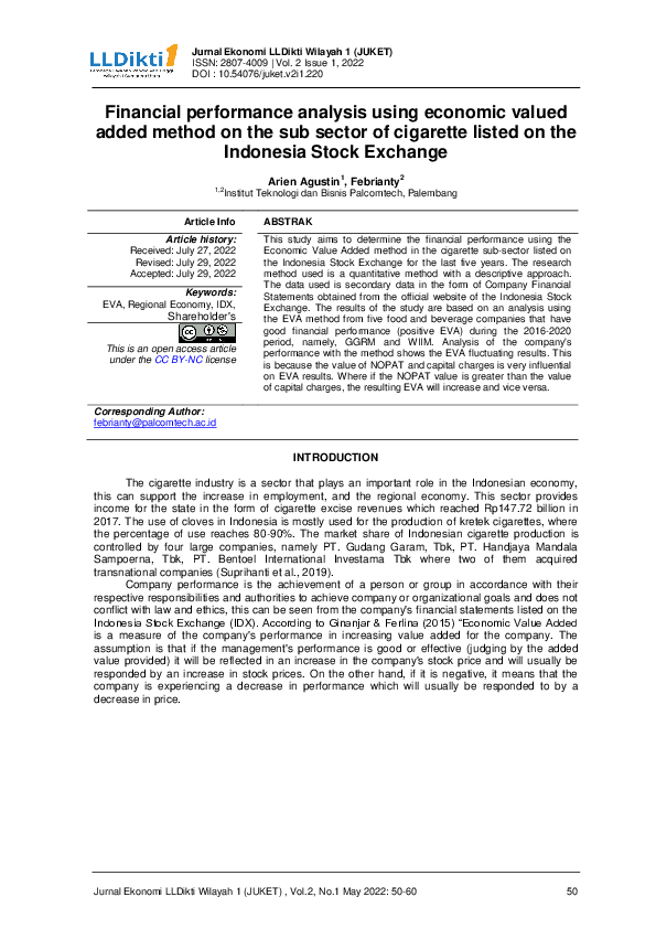 (PDF) Financial performance analysis using economic valued added method ...