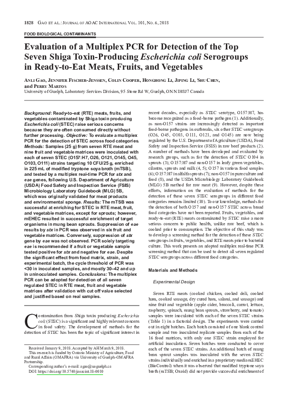(PDF) Evaluation of a Multiplex PCR for Detection of the Top Seven ...