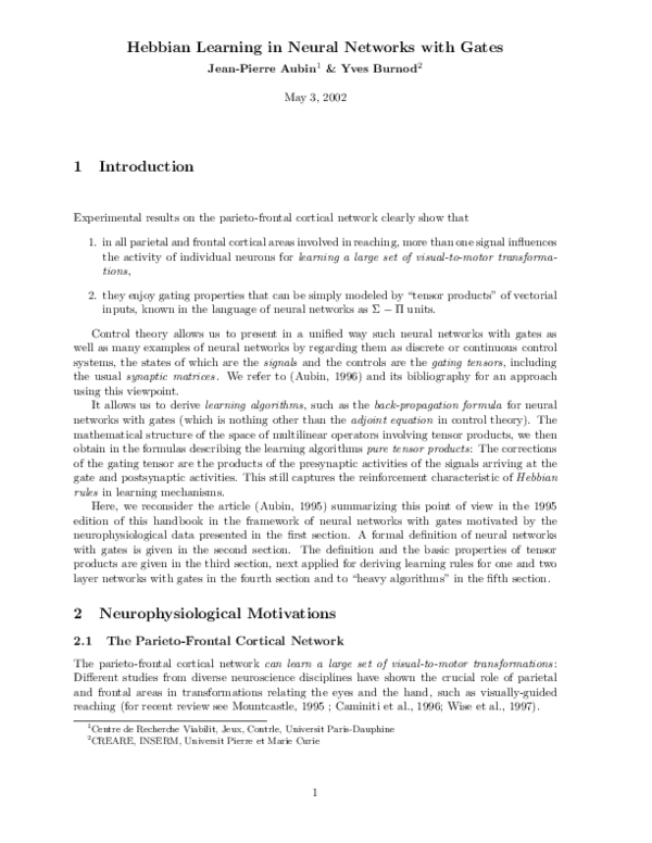 (PDF) Hebbian learning in neural networks with gates