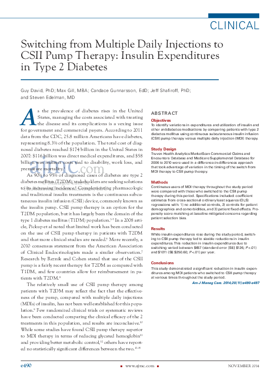 (PDF) Switching from multiple daily injections to CSII pump therapy ...