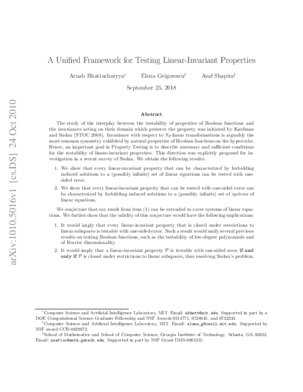 (PDF) A unified framework for testing linear-invariant properties