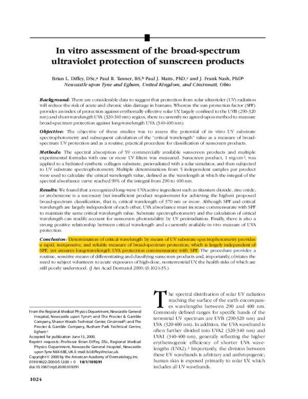 (PDF) In vitro assessment of the broad-spectrum ultraviolet protection ...