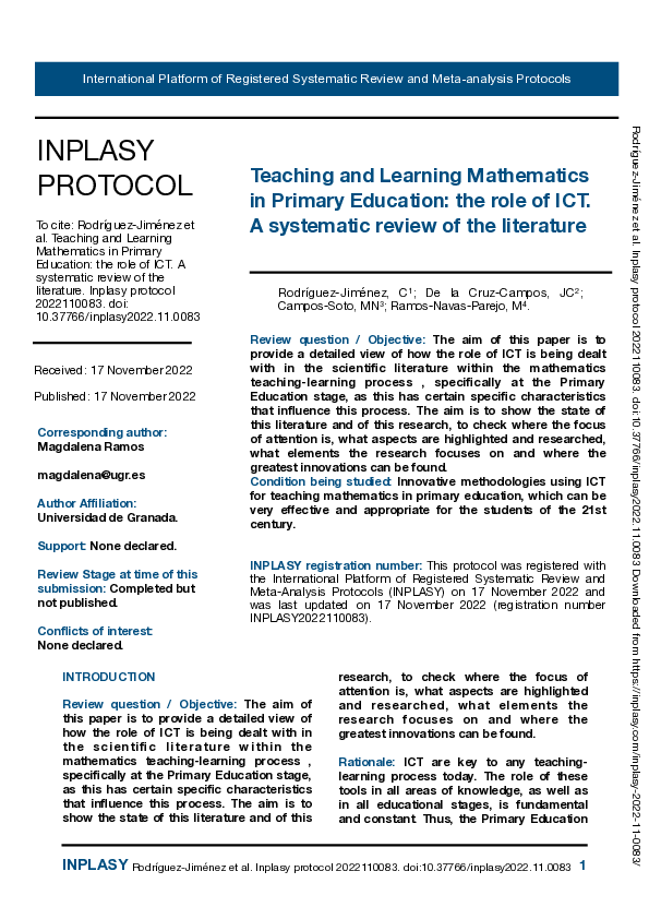 (PDF) Teaching and Learning Mathematics in Primary Education: the role ...