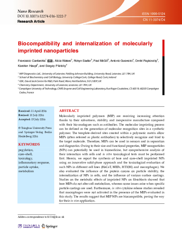 (PDF) Biocompatibility and internalization of molecularly imprinted ...