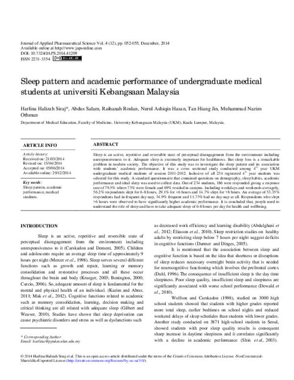 (PDF) Sleep pattern and academic performance of undergraduate medical ...