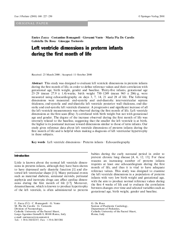 (PDF) Left ventricle dimensions in preterm infants during the first ...