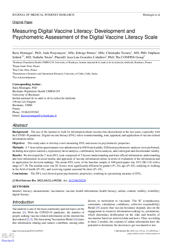 (PDF) Measuring Digital Vaccine Literacy Development and Psychometric