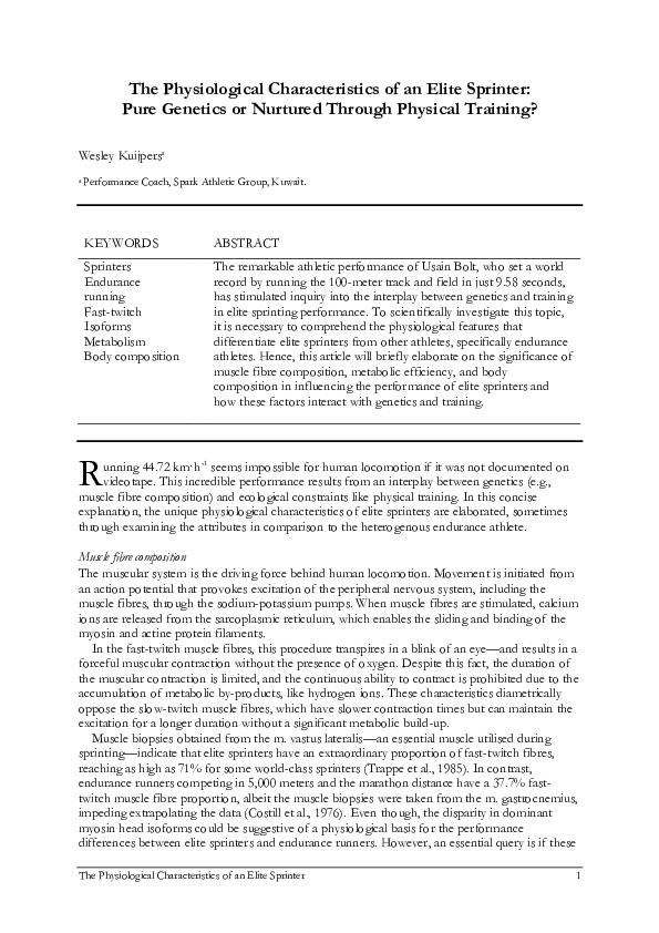 (PDF) The Physiological Characteristics of an Elite Sprinter: Pure ...