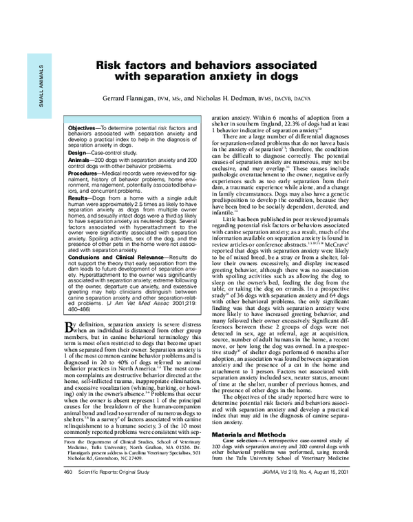 Photo inspiration: Gallery Detail: Pdf Risk Factors And Behaviors Associated With Separation Anxiety In