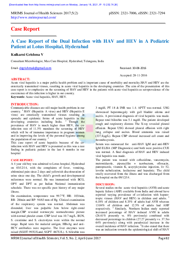 (PDF) A Case Report of the Dual Infection with HAV and HEV in A ...