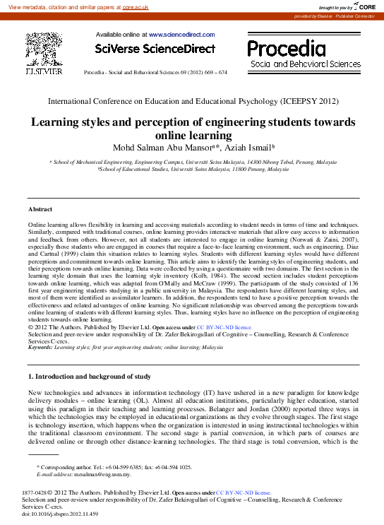 (PDF) Learning Styles and Perception of Engineering Students Towards ...