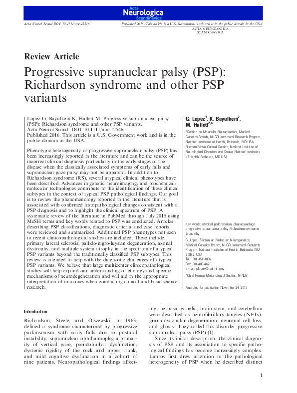 (PDF) Progressive supranuclear palsy (PSP): Richardson syndrome and ...