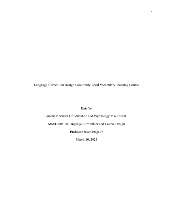 (PDF) Language Curriculum Design Case Study: Ideal Vocabulary Teaching ...