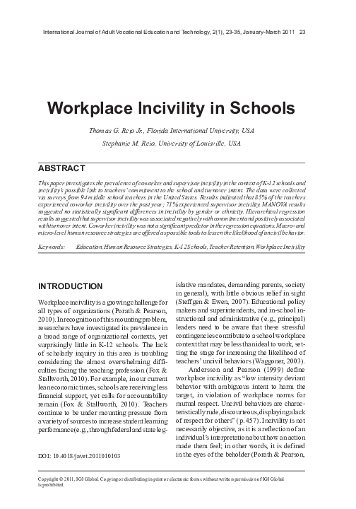 (PDF) Workplace Incivility in Schools