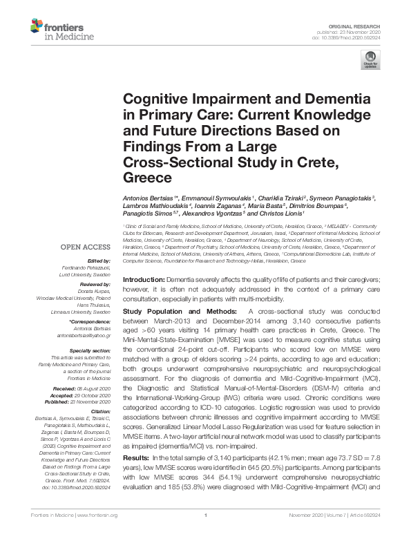 (PDF) Cognitive Impairment and Dementia in Primary Care: Current ...