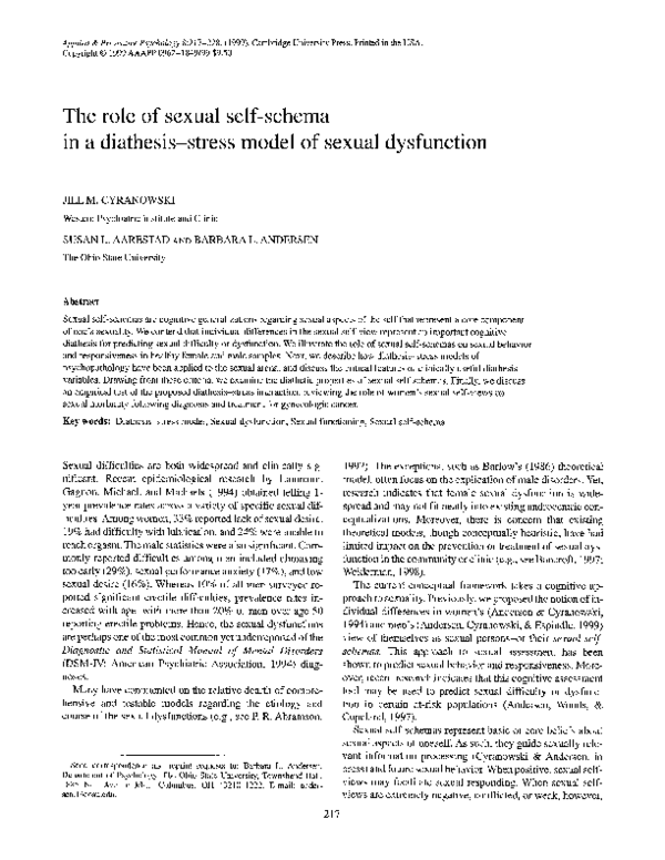 (PDF) The role of sexual self-schema in a diathesis—stress model of ...