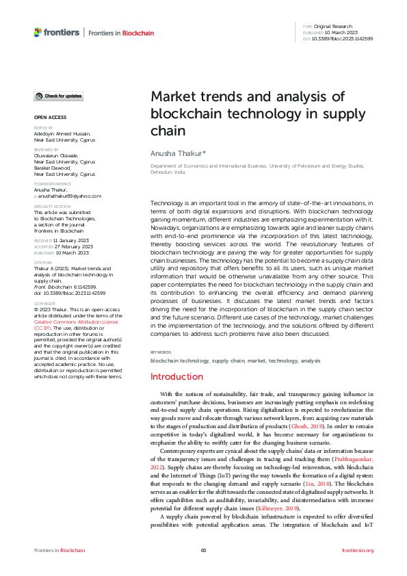 (PDF) Market trends and analysis of blockchain technology in supply chain