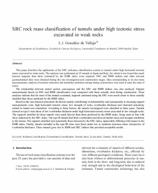 (PDF) SRC rock mass classification of tunnels under high tectonic ...