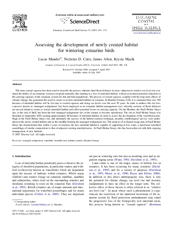 (PDF) Assessing the development of newly created habitat for wintering