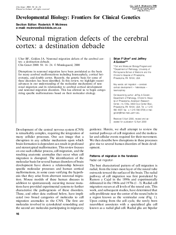 (PDF) Neuronal migration defects of the cerebral cortex: a destination ...