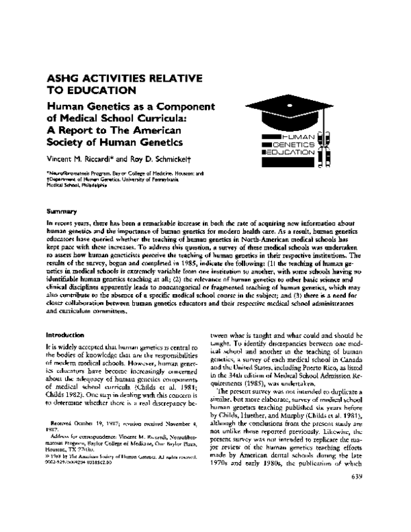 (PDF) ASHG activities relative to education: Human genetics as a ...