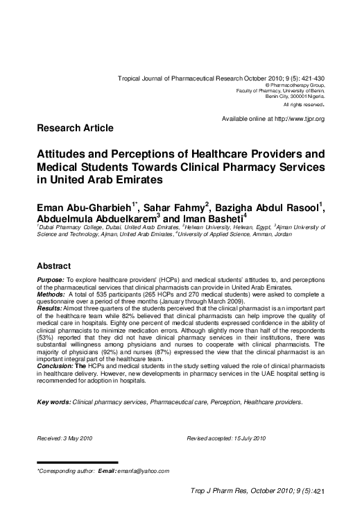 (PDF) Attitudes and Perceptions of Healthcare Providers and Medical ...