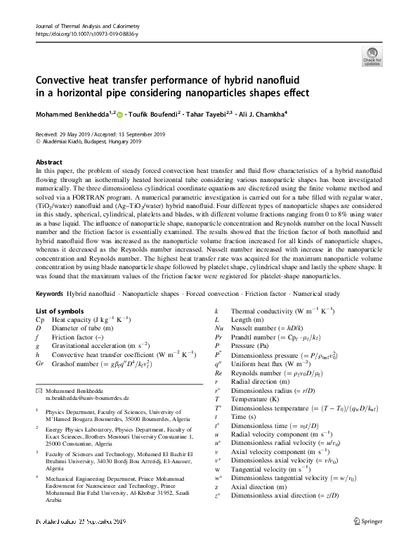 (PDF) Convective heat transfer performance of hybrid nanofluid in a ...