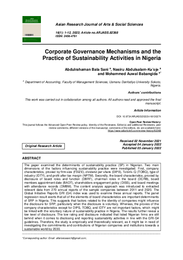 (PDF) Corporate Governance Mechanisms and the Practice of ...
