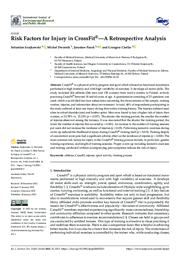 (PDF) Risk Factors for Injury in CrossFit®—A Retrospective Analysis