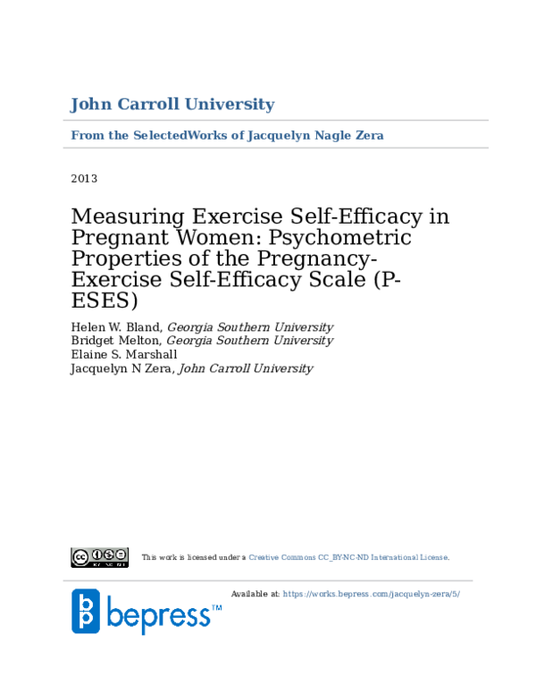 (PDF) Measuring Exercise Self-Efficacy in Pregnant Women: Psychometric ...