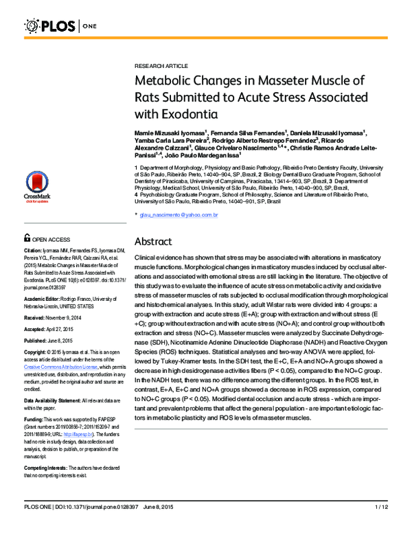 (PDF) Metabolic Changes in Masseter Muscle of Rats Submitted to Acute ...