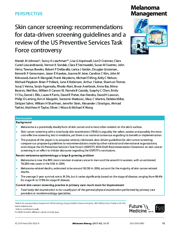 pdf skin cancer screening recommendations for data driven screening