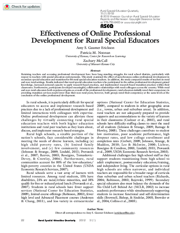 (PDF) Effectiveness of Online Professional Development for Rural ...