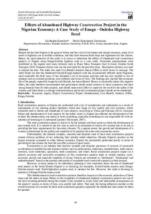 (PDF) Effects of Abandoned Highway Construction Project in the Nigerian ...