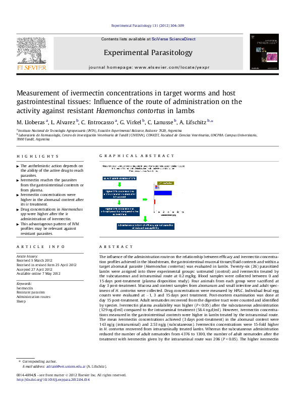 (PDF) Measurement of ivermectin concentrations in target worms and host ...
