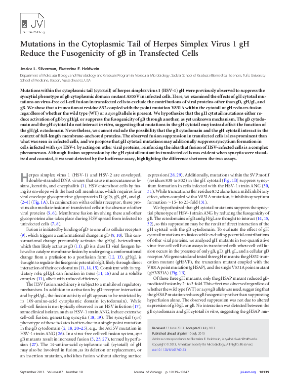 (PDF) Mutations in the Cytoplasmic Tail of Herpes Simplex Virus 1 gH ...