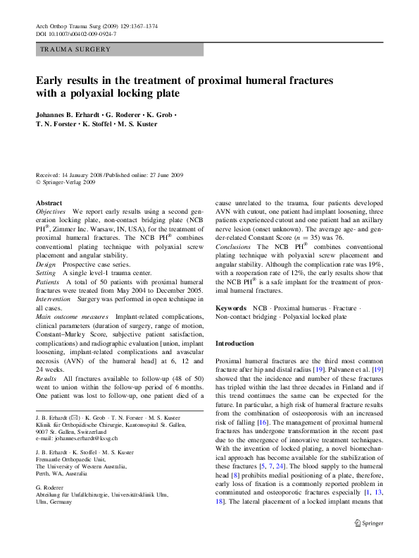 (PDF) Early results in the treatment of proximal humeral fractures with ...
