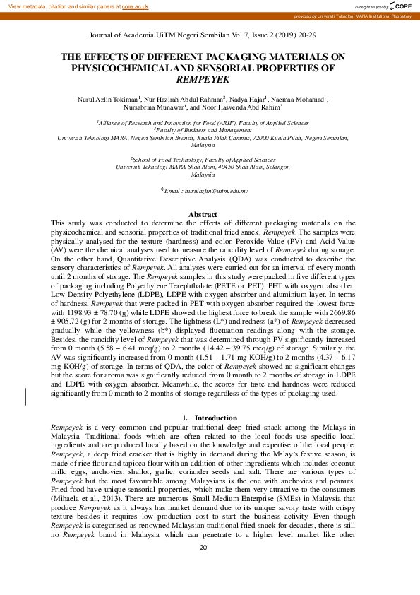 (PDF) The effects of different packaging materials on physicochemical ...
