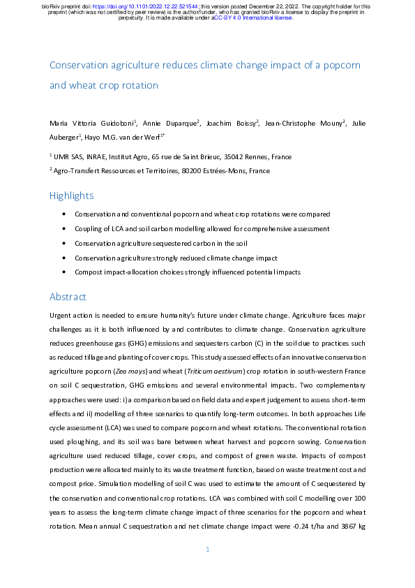 (PDF) Conservation agriculture reduces climate change impact of a ...