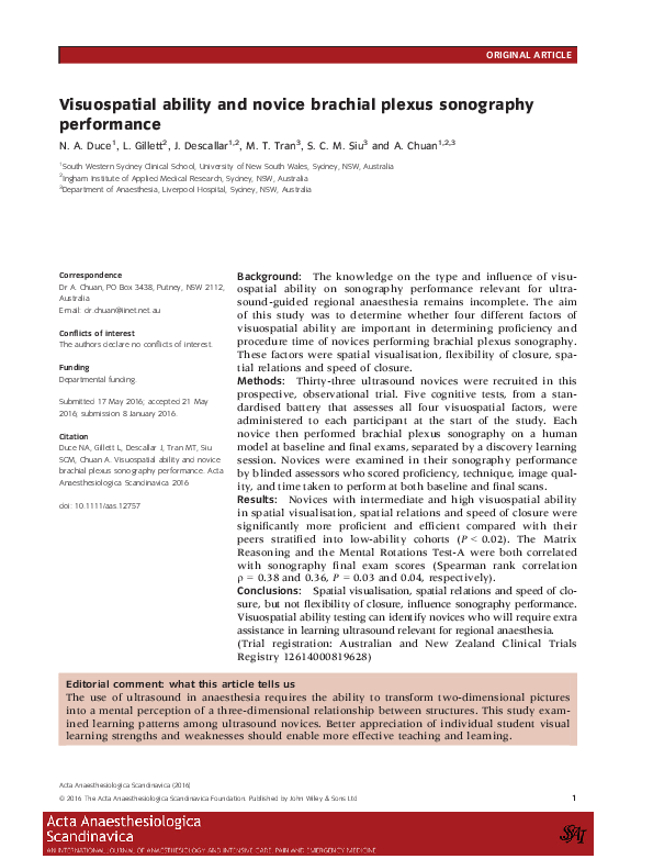 (PDF) Visuospatial ability and novice brachial plexus sonography ...