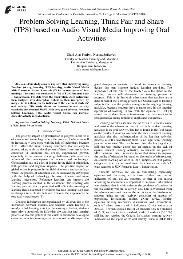 (PDF) Problem Solving Learning, Think Pair and Share (TPS) based on ...