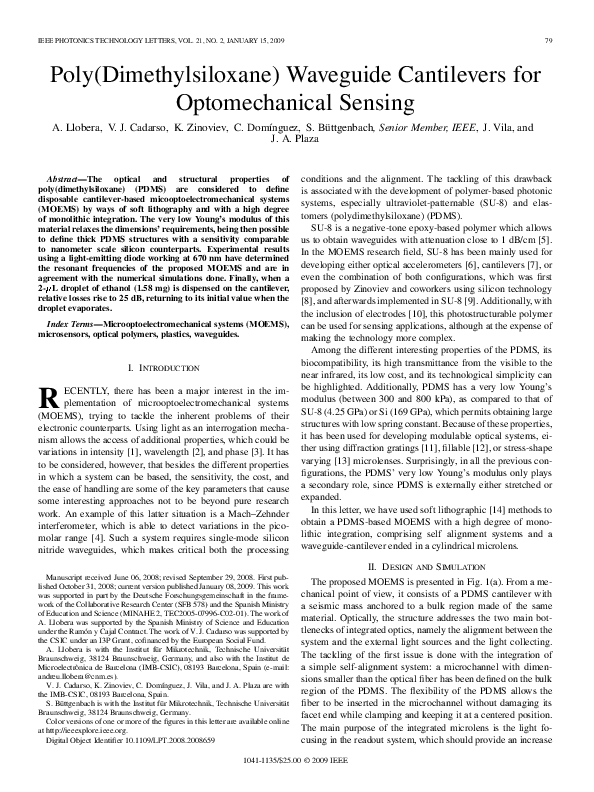 (PDF) Poly(Dimethylsiloxane) Waveguide Cantilevers for Optomechanical