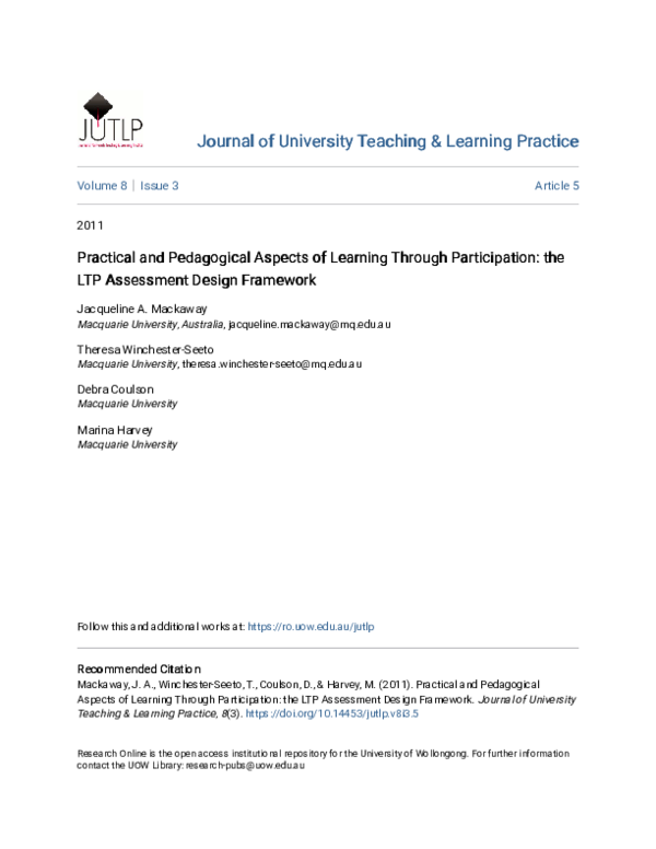 (PDF) Practical and Pedagogical Aspects of Learning Through ...
