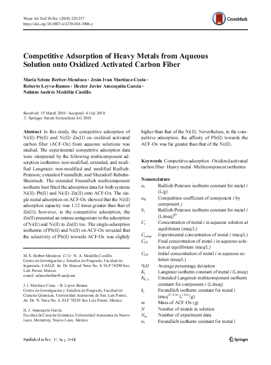 (PDF) Competitive Adsorption of Heavy Metals from Aqueous Solution onto ...