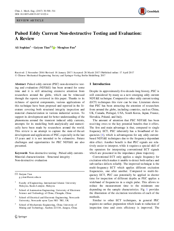 (PDF) Pulsed Eddy Current Non-destructive Testing and Evaluation: A Review