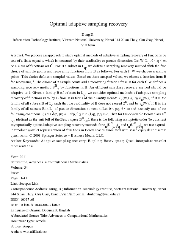 (PDF) Optimal adaptive sampling recovery